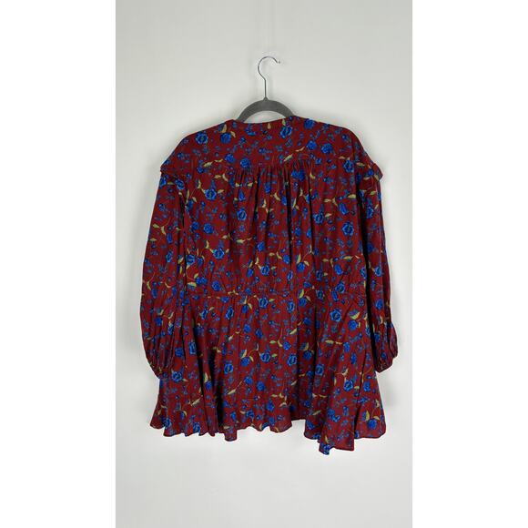 Free People Flower Fields Mini Dress Burgundy Womens Size XS Long Sleeve Boho - Picture 14 of 15